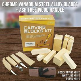 img 1 attached to JJ CARE Wood Carving Kit for Beginners - Whittling Kit with 10 Wood Blocks + 5 Chrome Vanadium Steel Knives - Beginner Whittling Kit for Kids & Adults, Basswood Carving Set