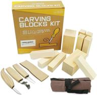 jj care wood carving kit for beginners - whittling kit with 10 wood blocks + 5 chrome vanadium steel knives - beginner whittling kit for kids & adults, basswood carving set logo