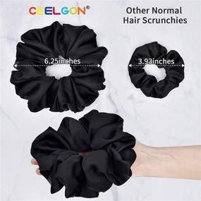 img 3 attached to 🎀 CEELGON Extra Large Black Real Silk Scrunchies for Women - 6 Pack of Oversized Satin Hair Ties, Thick Elastic & Fluffy Jumbo Scrunchies