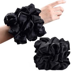 img 4 attached to 🎀 CEELGON Extra Large Black Real Silk Scrunchies for Women - 6 Pack of Oversized Satin Hair Ties, Thick Elastic & Fluffy Jumbo Scrunchies