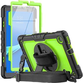 img 4 attached to Premium Green Case with Screen Protector for Lenovo M10 Plus 2nd Gen 2020 by Herize - Heavy Duty Dropproof Hard Protection Cover with Hand Strap & Shoulder Strap