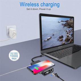 img 1 attached to 🔌 Hieha USB C Hub: 15-in-1 Docking Station with 4K HDMI, VGA, Ethernet, Wireless Charger, 100W PD, 3 USB 3.0, SD/TF Card Reader - Compatible with MacBook Pro and More Type C Laptops