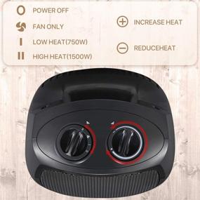 img 3 attached to 🔥 Energy Efficient Portable Ceramic Electric Space Heater for Home and Office Indoor Use - Adjustable Thermostat, Overheat Protection, 750W/1500W - Black
