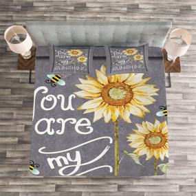 img 1 attached to 🌻 Lunarable You are My Sunshine Bedspread, Vintage Bees Sunflowers Print on Blackboard, Decorative 3 Piece Quilted Coverlet Set with 2 Pillow Shams, Queen Size, Yellow Grey