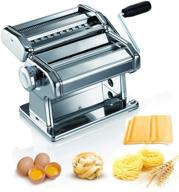 🍝 stainless steel pasta maker machine - 150 roller pasta maker with 2-in-1 roller and pasta cutter - 7 adjustable thickness settings - includes cutter, hand crank, and instructions logo