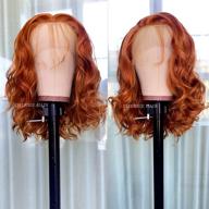 🧡 stylish 14 inch orange lace front wig: glueless short body wave synthetic bob with baby hair and natural hairline - perfect heat resistant fiber wig for women! logo