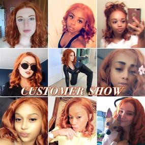 img 1 attached to 🧡 Stylish 14 Inch Orange Lace Front Wig: Glueless Short Body Wave Synthetic Bob with Baby Hair and Natural Hairline - Perfect Heat Resistant Fiber Wig for Women!