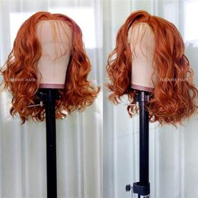 img 3 attached to 🧡 Stylish 14 Inch Orange Lace Front Wig: Glueless Short Body Wave Synthetic Bob with Baby Hair and Natural Hairline - Perfect Heat Resistant Fiber Wig for Women!
