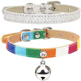 img 4 attached to Dazzling Ourllamey Diamond Rhinestone Cat Collars: Stylish Bling for Your Girl Cats with Bells - Set of 2 Adjustable Pet Collars for Boys