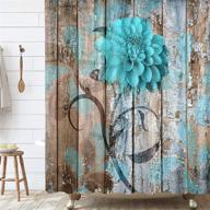 rustic farmhouse floral shower curtain with teal dahlia on wooden plank - turquoise blue bathroom décor logo