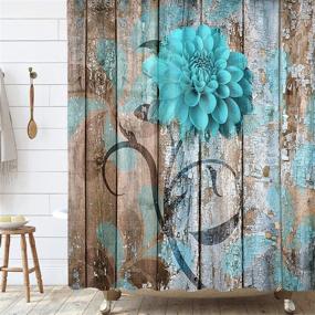 img 4 attached to Rustic Farmhouse Floral Shower Curtain with Teal Dahlia on Wooden Plank - Turquoise Blue Bathroom Décor