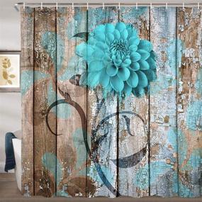 img 3 attached to Rustic Farmhouse Floral Shower Curtain with Teal Dahlia on Wooden Plank - Turquoise Blue Bathroom Décor