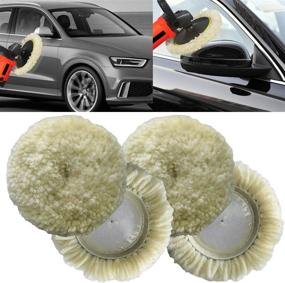 img 1 attached to 🧽 4PCS 3inch 100% Natural Wool Hook &amp; Loop Grip Polishing Pad Buffing Pads Kit for Compound Cutting &amp; Polishing - Ideal for Car Polishing, Motorcycle Washing Machine, Furniture, and More!