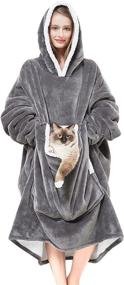 img 4 attached to 🧥 Cozystar Oversized Wearable Blanket Hoodie with Giant Pocket - Grey | Extra Soft Sherpa Fleece, Thick Warm & Cozy Sweatshirt Jacket with Sleeves | Perfect Gift for Men, Women, and Pet Owners