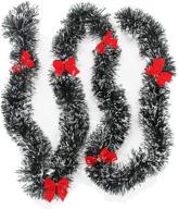 🎄 vannyster green and white tinsel garland with red bows - snowy tips, christmas tree decoration for holiday party and xmas décor - set of 2, 6 ft/piece logo