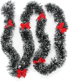 img 4 attached to 🎄 Vannyster Green and White Tinsel Garland with Red Bows - Snowy Tips, Christmas Tree Decoration for Holiday Party and Xmas Décor - Set of 2, 6 ft/Piece