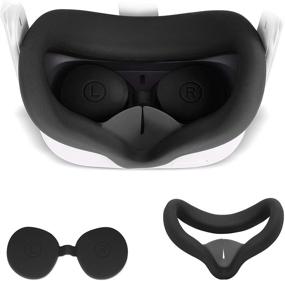 img 4 attached to VR силиконовый чехол для лица с защитным чехлом для линз для Oculus Quest 2 - стиральный чехол, защита от пота и света - черный