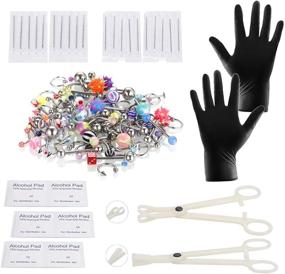 img 1 attached to 🔒 Xpircn 120PCS Piercing Jewelry Kit - Stainless Steel Acrylic Needles for 14G 16G Nose Septum Horseshoe Lip Tongue Eyebrow Tragus Belly Tongue Nipple Barbell Rings - Complete Piercing Jewelry Set and Tool