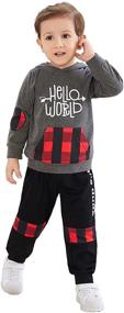 img 4 attached to 🧥 Camidy Toddler Boys Hoodies World Print Plaid Hooded Top Sweatshirt and Pants Tracksuit Set