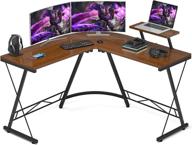 🎮 51'' foxemart l shaped gaming desk – corner gaming desk for home office with large monitor stand and round corner – teak computer desk logo