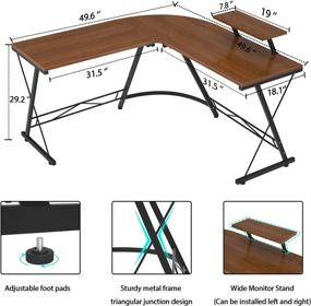 img 1 attached to 🎮 51'' Foxemart L Shaped Gaming Desk – Corner Gaming Desk for Home Office with Large Monitor Stand and Round Corner – Teak Computer Desk