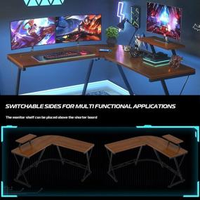 img 3 attached to 🎮 51'' Foxemart L Shaped Gaming Desk – Corner Gaming Desk for Home Office with Large Monitor Stand and Round Corner – Teak Computer Desk