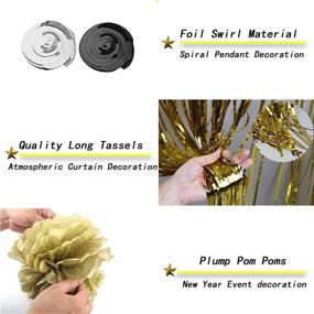 img 2 attached to 🎉 Get Ready to Ring in 2022 with Stylish Black and Gold New Year's Eve Party Supplies and Decorations Kit - Including Large Balloons, Photo Backdrop, Fringe Curtain, Glitter Banner, Pompoms, and Ornament!