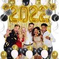 🎉 get ready to ring in 2022 with stylish black and gold new year's eve party supplies and decorations kit - including large balloons, photo backdrop, fringe curtain, glitter banner, pompoms, and ornament! логотип