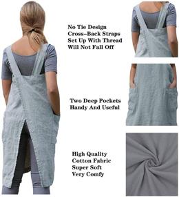 img 1 attached to 👗 Хлопково-леный нарядный фартук-сарафан с перекрещивающимся задним фартуком для женщин - Идеально подходит для выпечки, готовки, барбекю и гриля - С большими карманами.