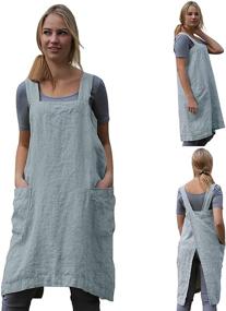 img 4 attached to 👗 Хлопково-леный нарядный фартук-сарафан с перекрещивающимся задним фартуком для женщин - Идеально подходит для выпечки, готовки, барбекю и гриля - С большими карманами.