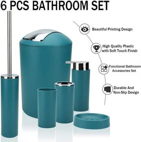 img 3 attached to 🛁 6 Piece Dark Green Bathroom Accessories Set Plastic Bath Accessories - Lotion Bottles, Toothbrush Holder, Soap Dish, Toilet Brush with Holder, Trash Can, Tooth Mug - Decorative Housewarming Gift - Otostar