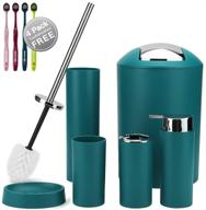 🛁 6 piece dark green bathroom accessories set plastic bath accessories - lotion bottles, toothbrush holder, soap dish, toilet brush with holder, trash can, tooth mug - decorative housewarming gift - otostar logo