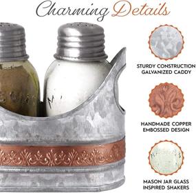 img 2 attached to 🌾 Country Chic Rustic Farmhouse Salt and Pepper Shaker Set with Galvanized Caddy and Mini Glass Mason Jars