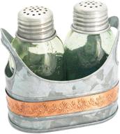 🌾 country chic rustic farmhouse salt and pepper shaker set with galvanized caddy and mini glass mason jars logo