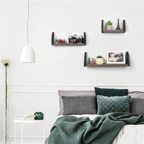 img 2 attached to 🏠 Miratino 3-Piece Set of Wide Floating Shelves - Rustic Wood Wall Mounted Display Rack for Home Bathroom Bedroom Living Room Kitchen Decor - Assorted Black & Weathered Grey