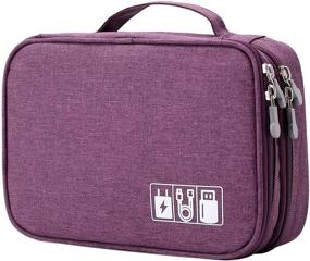 img 4 attached to 🔮 Mygreen Travel Organizer Storage Bag - Double Layer Universal Accessories Carrying Cover Pouch for iPad Mini, Cables, Phone Chargers, Adapters, Flash Drives, and More (Purple)