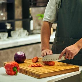 img 3 attached to 🔪 Organic Wood Butcher Block Cutting Board – Large Bamboo Chopping Board with Juice Groove for Kitchen - 18 x 14 x 1.3" - Slanted Sides for Easy Grip - Ideal for Meat and Vegetable Preparation