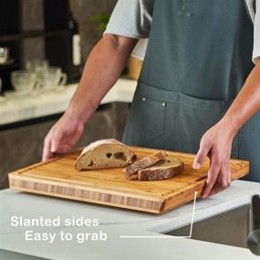 img 2 attached to 🔪 Organic Wood Butcher Block Cutting Board – Large Bamboo Chopping Board with Juice Groove for Kitchen - 18 x 14 x 1.3" - Slanted Sides for Easy Grip - Ideal for Meat and Vegetable Preparation