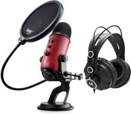 🎙️ ultimate blue yeti red usb microphone bundle with studio headphones and knox pop filter - perfect for professional studio recording logo