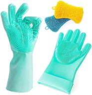 premium silicone gloves dishwashing scrubber sponge combo - reusable and heat resistant cleaning gloves with 2 silicon sponges for home, bathroom, car, and pet care logo