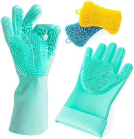 img 4 attached to Premium Silicone Gloves Dishwashing Scrubber Sponge Combo - Reusable and Heat Resistant Cleaning Gloves with 2 Silicon Sponges for Home, Bathroom, Car, and Pet Care
