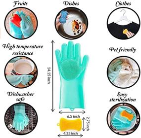 img 2 attached to Premium Silicone Gloves Dishwashing Scrubber Sponge Combo - Reusable and Heat Resistant Cleaning Gloves with 2 Silicon Sponges for Home, Bathroom, Car, and Pet Care