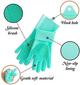img 3 attached to Premium Silicone Gloves Dishwashing Scrubber Sponge Combo - Reusable and Heat Resistant Cleaning Gloves with 2 Silicon Sponges for Home, Bathroom, Car, and Pet Care