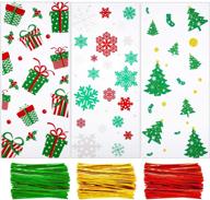 🎄 150-piece christmas cellophane bags with snowflake christmas tree print - xmas clear treat bags and twist ties for party supplies logo
