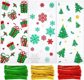 img 4 attached to 🎄 150-Piece Christmas Cellophane Bags with Snowflake Christmas Tree Print - Xmas Clear Treat Bags and Twist Ties for Party Supplies