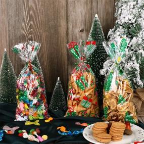 img 2 attached to 🎄 150-Piece Christmas Cellophane Bags with Snowflake Christmas Tree Print - Xmas Clear Treat Bags and Twist Ties for Party Supplies