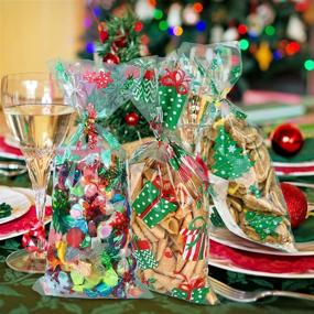img 1 attached to 🎄 150-Piece Christmas Cellophane Bags with Snowflake Christmas Tree Print - Xmas Clear Treat Bags and Twist Ties for Party Supplies