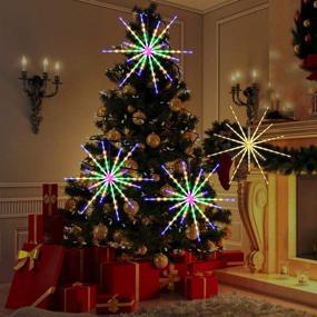 img 1 attached to RJEDL 2 Pack Multicolor Hanging Starburst Light, 8 Modes Meteor Firework Lights with Remote - Ideal for Garden Party Christmas Home Decor