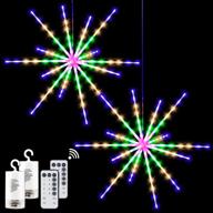 rjedl 2 pack multicolor hanging starburst light, 8 modes meteor firework lights with remote - ideal for garden party christmas home decor logo