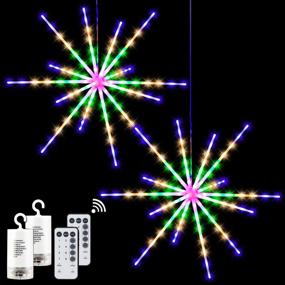 img 4 attached to RJEDL 2 Pack Multicolor Hanging Starburst Light, 8 Modes Meteor Firework Lights with Remote - Ideal for Garden Party Christmas Home Decor